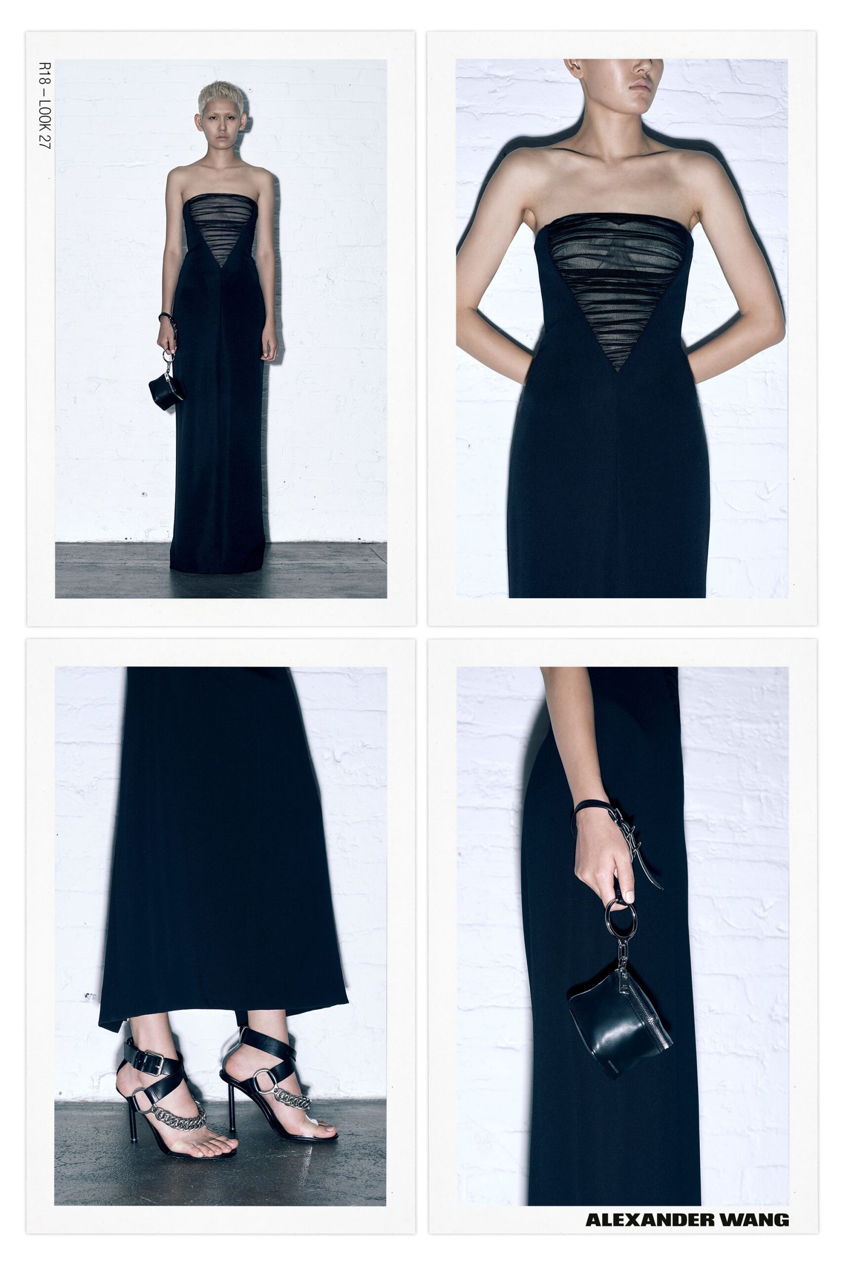 black silk strapless gown