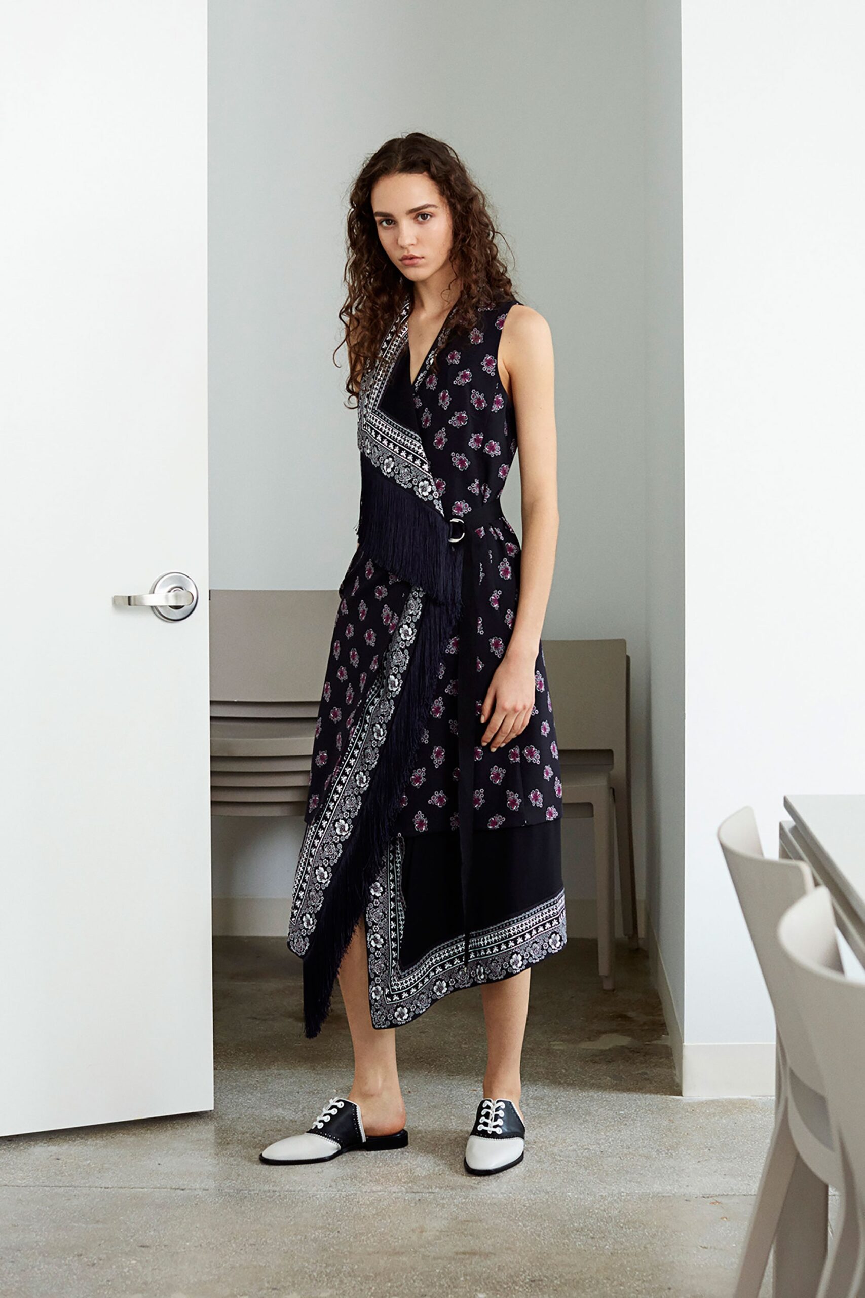 black and white floral midi dress