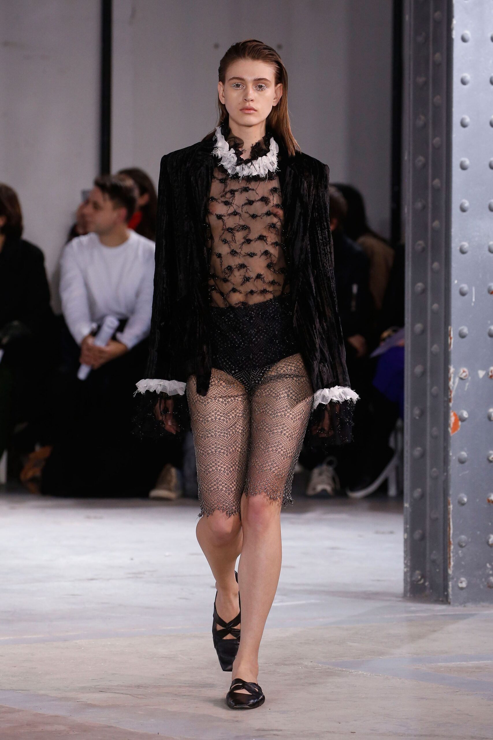 black fitted jacket with mesh top
