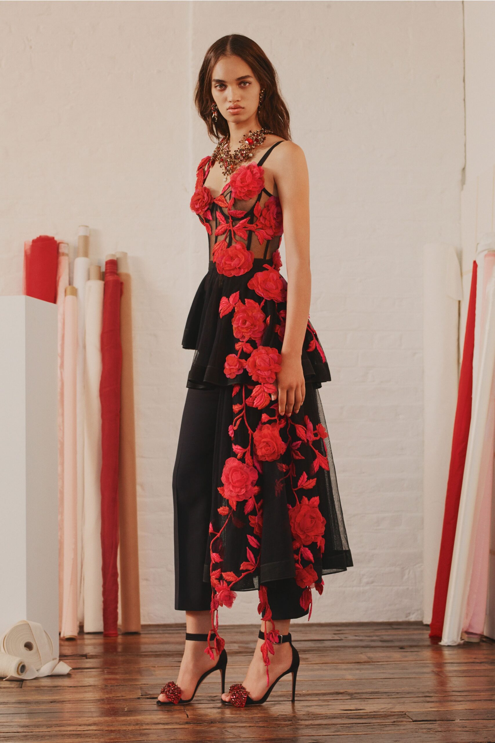 black embroidered midi dress