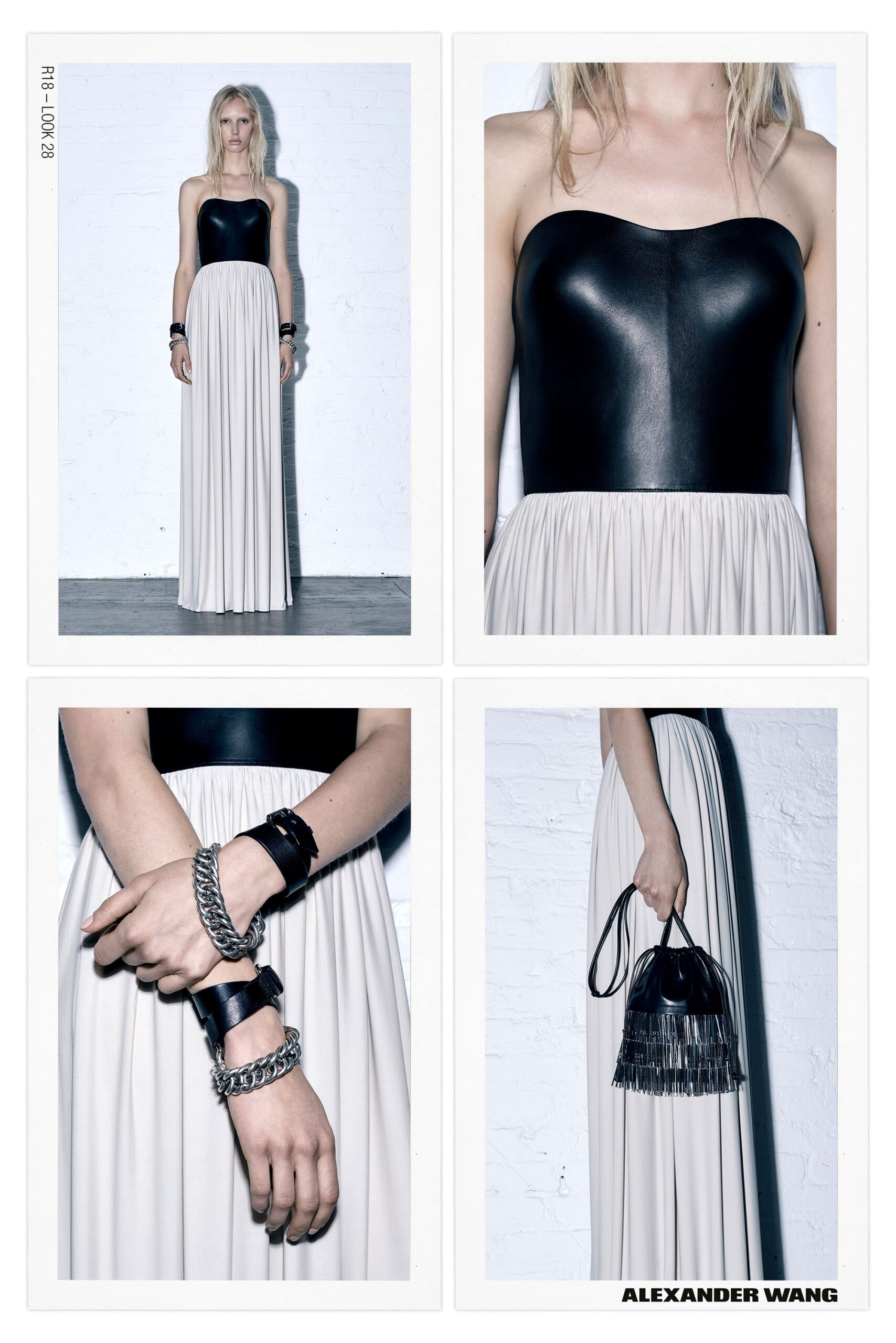 black leather strapless gown