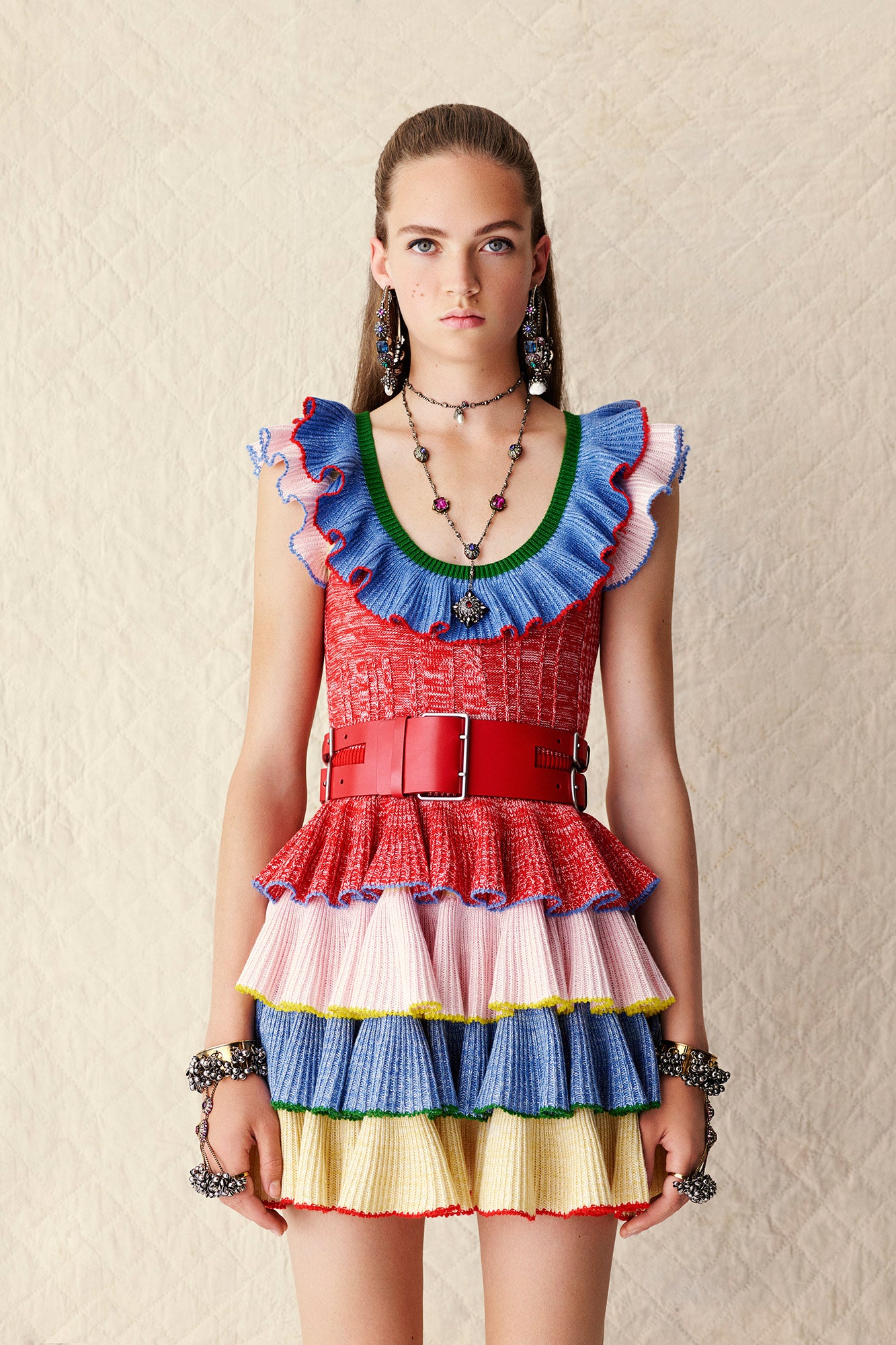 colorful ruffled mini dress