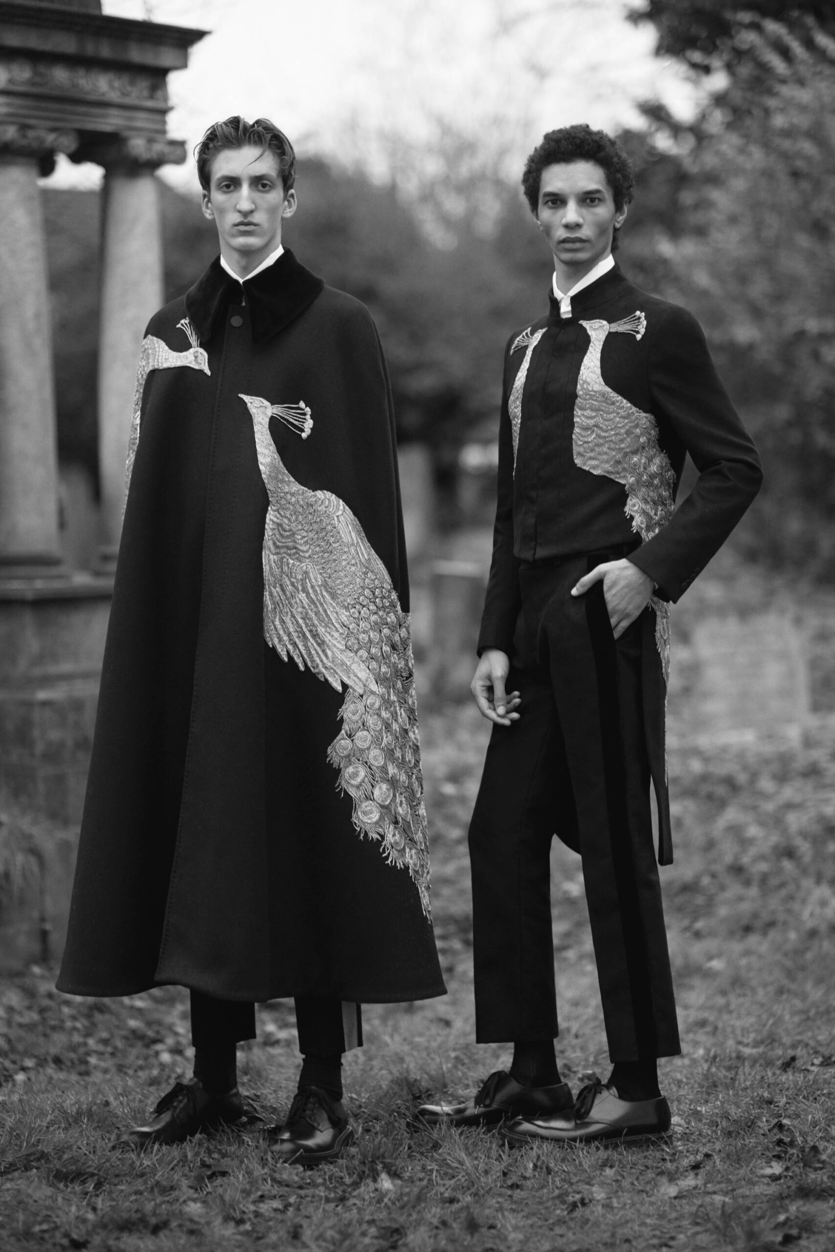 black wool long-sleeve collared tailored embroidered jacket