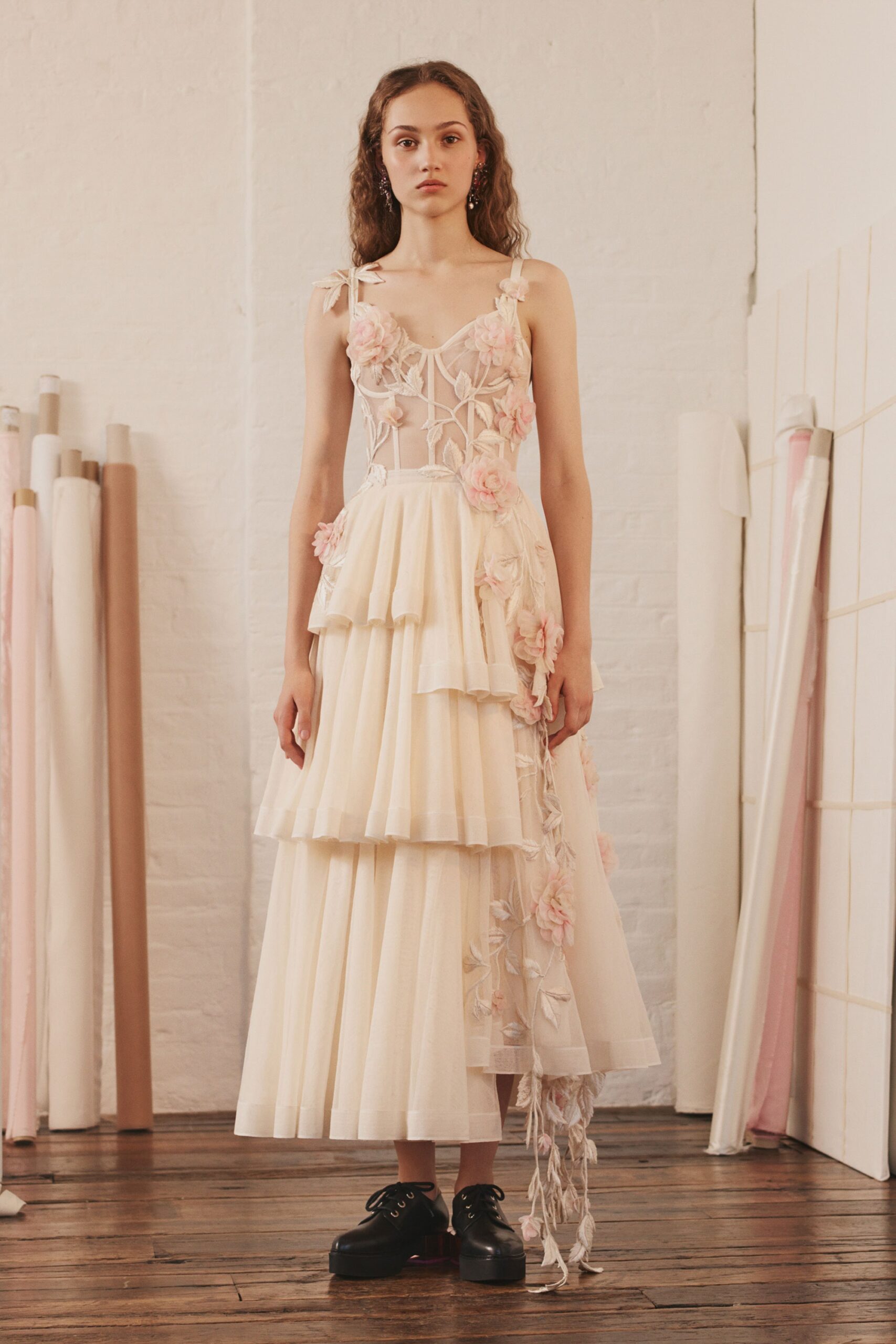 ivory tiered embroidered dress