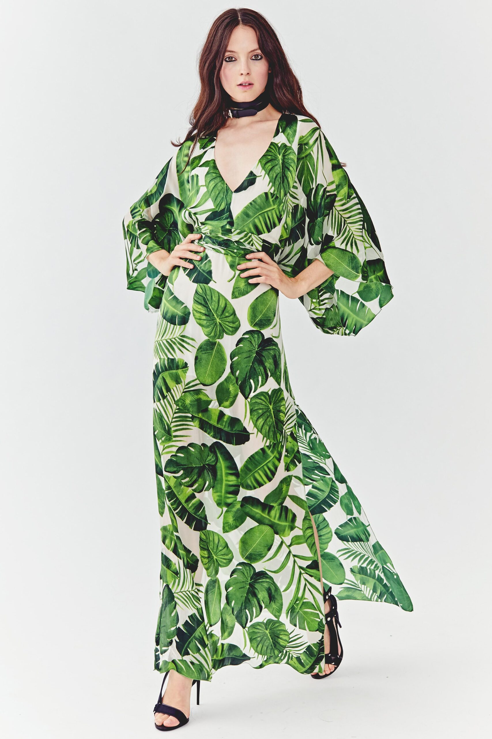 green printed maxi dress