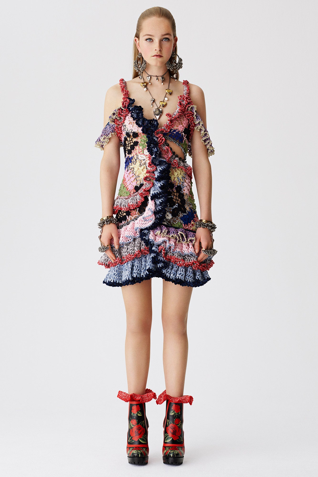 multi-colored ruffled mini dress