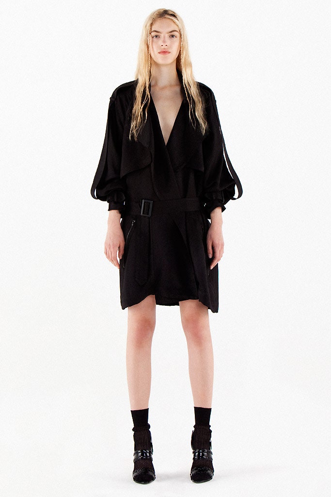 black silk fitted dress