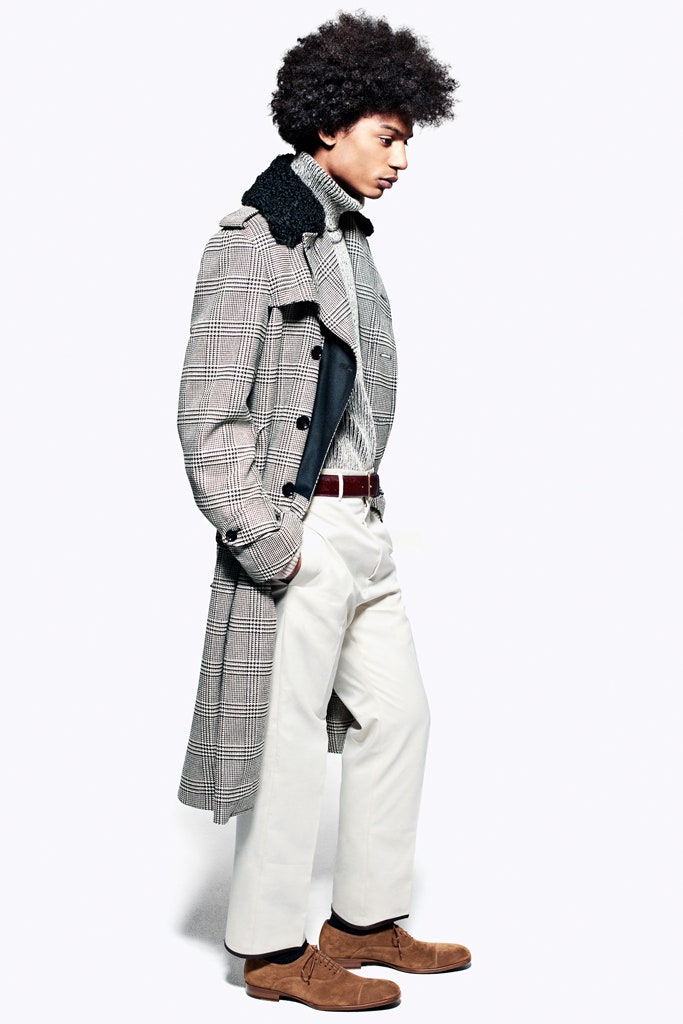 gray wool long-sleeve collared structured checked buttoned coat