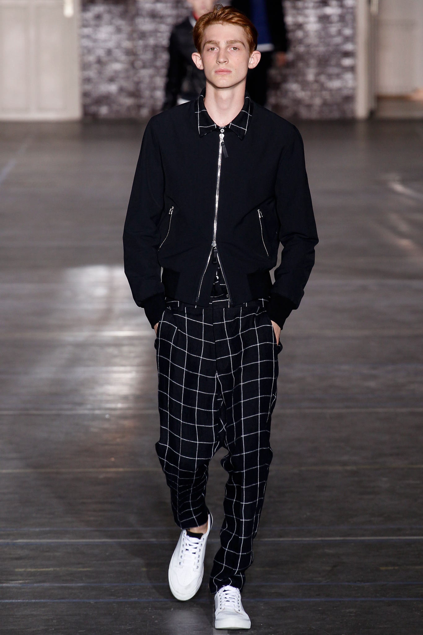 black fitted jacket with checkered pants