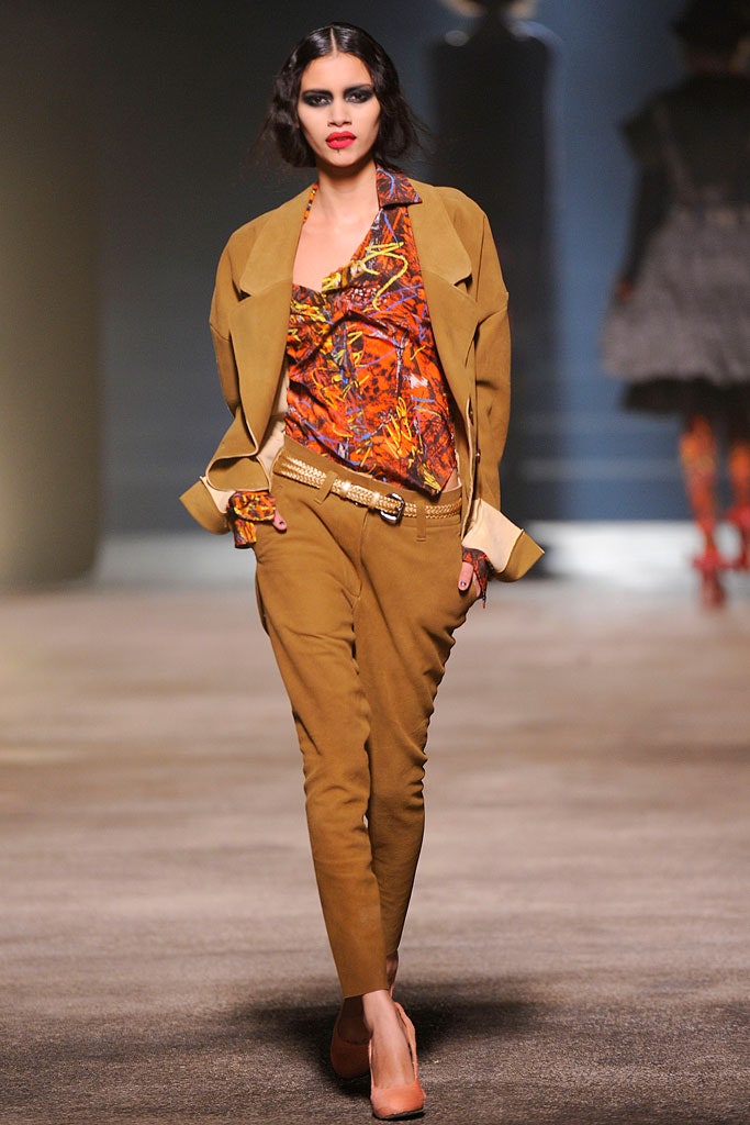 multi silk long-sleeve collared fitted printed blouse