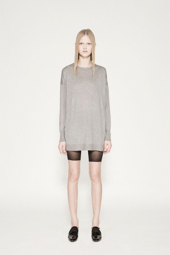 gray cotton long-sleeve collared relaxed short sweater