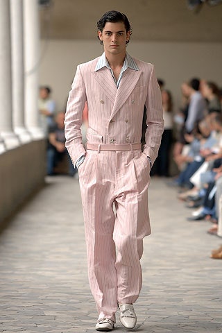 pink cotton long-sleeve collared tailored striped suit