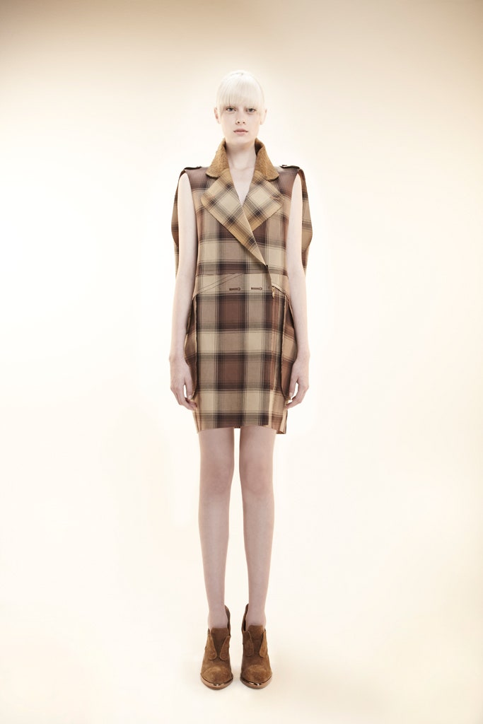 brown checked mini dress