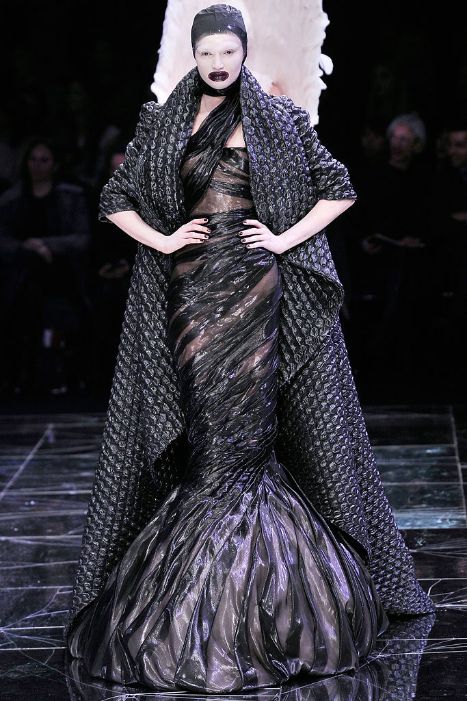 black silk gown with cape