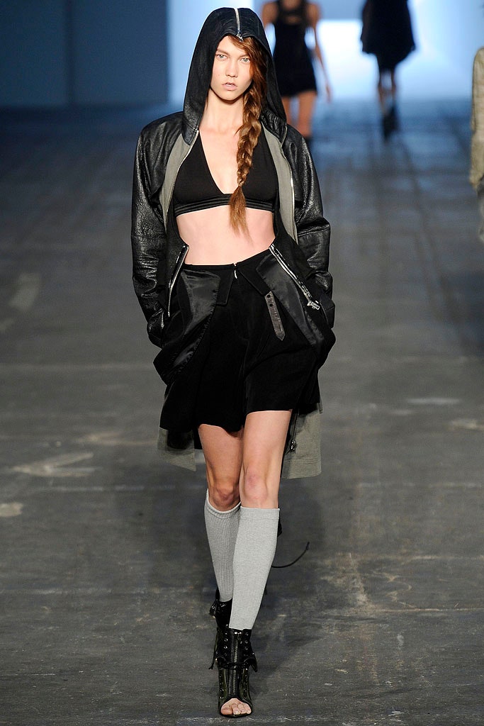 black leather hoodie with crop-top