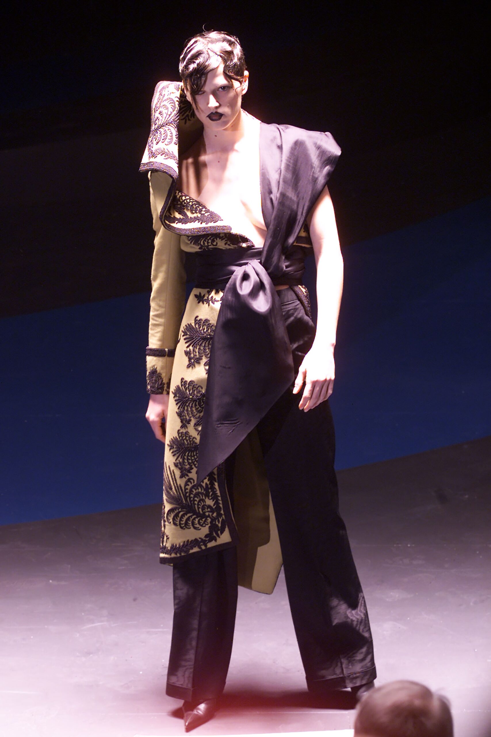 black and beige embroidered dress