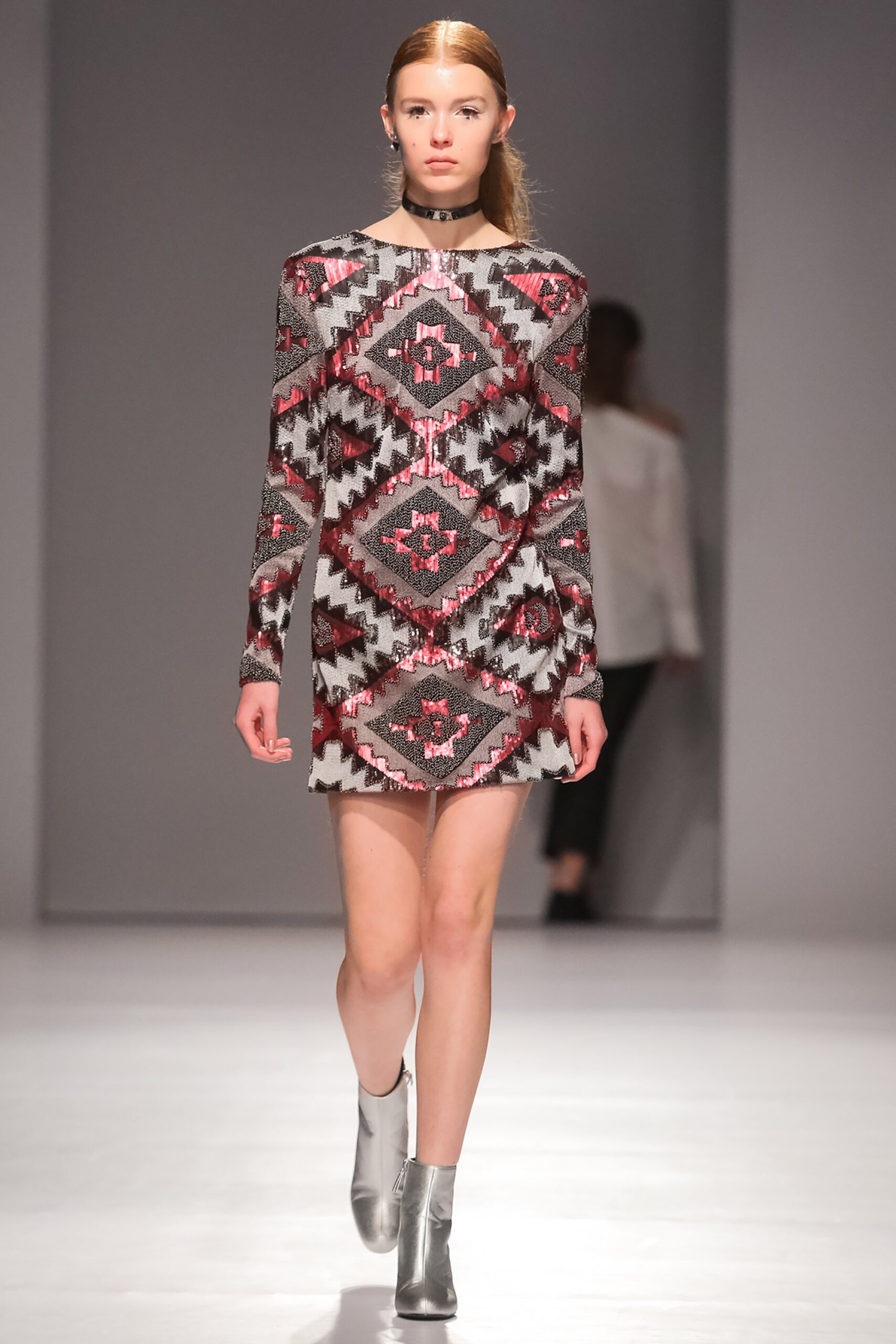 fitted red gray sequin dress