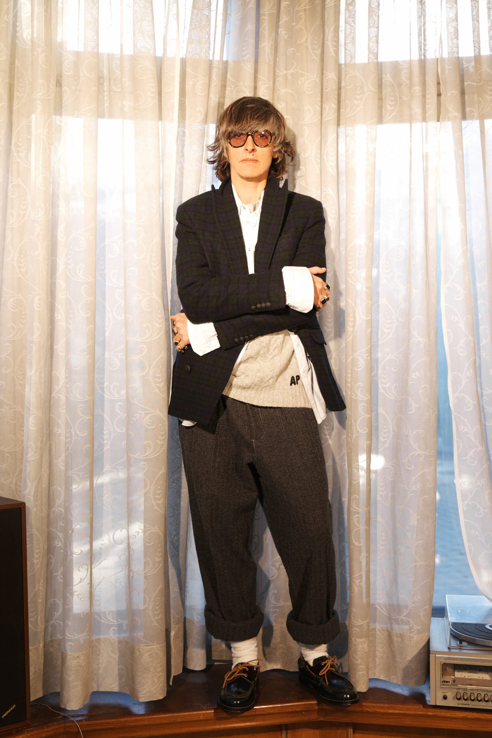 tailored black blazer with relaxed shirt