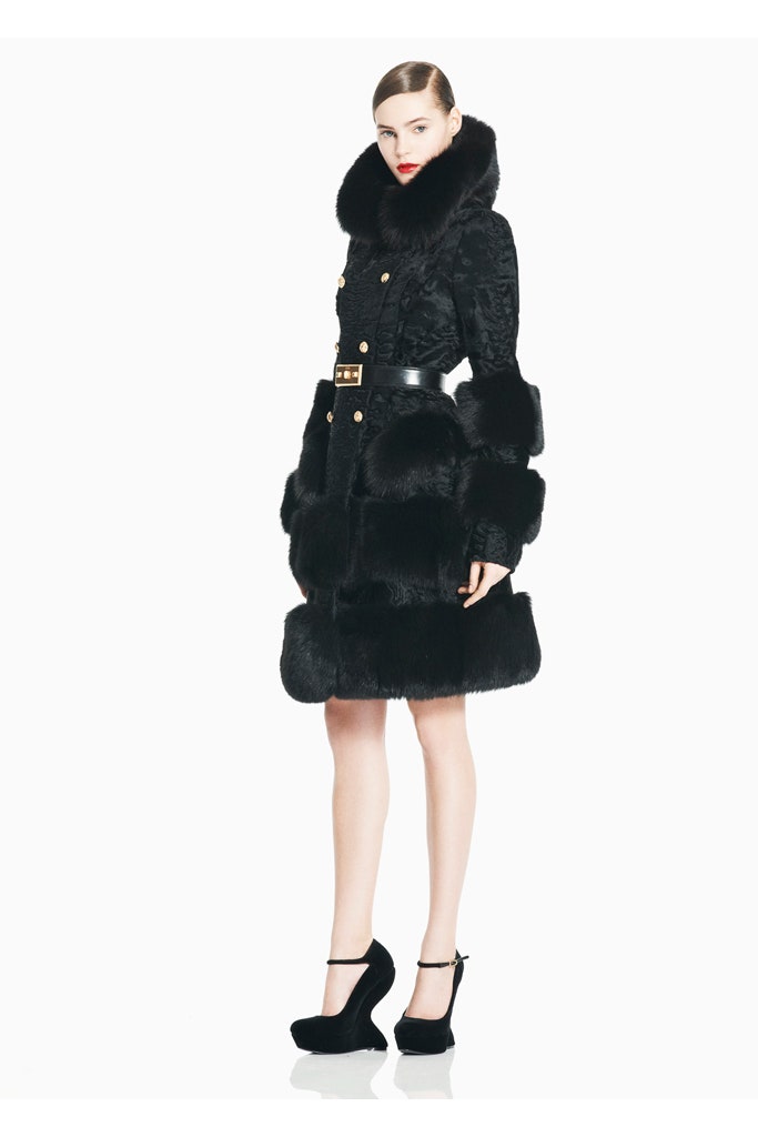 fitted black fur coat