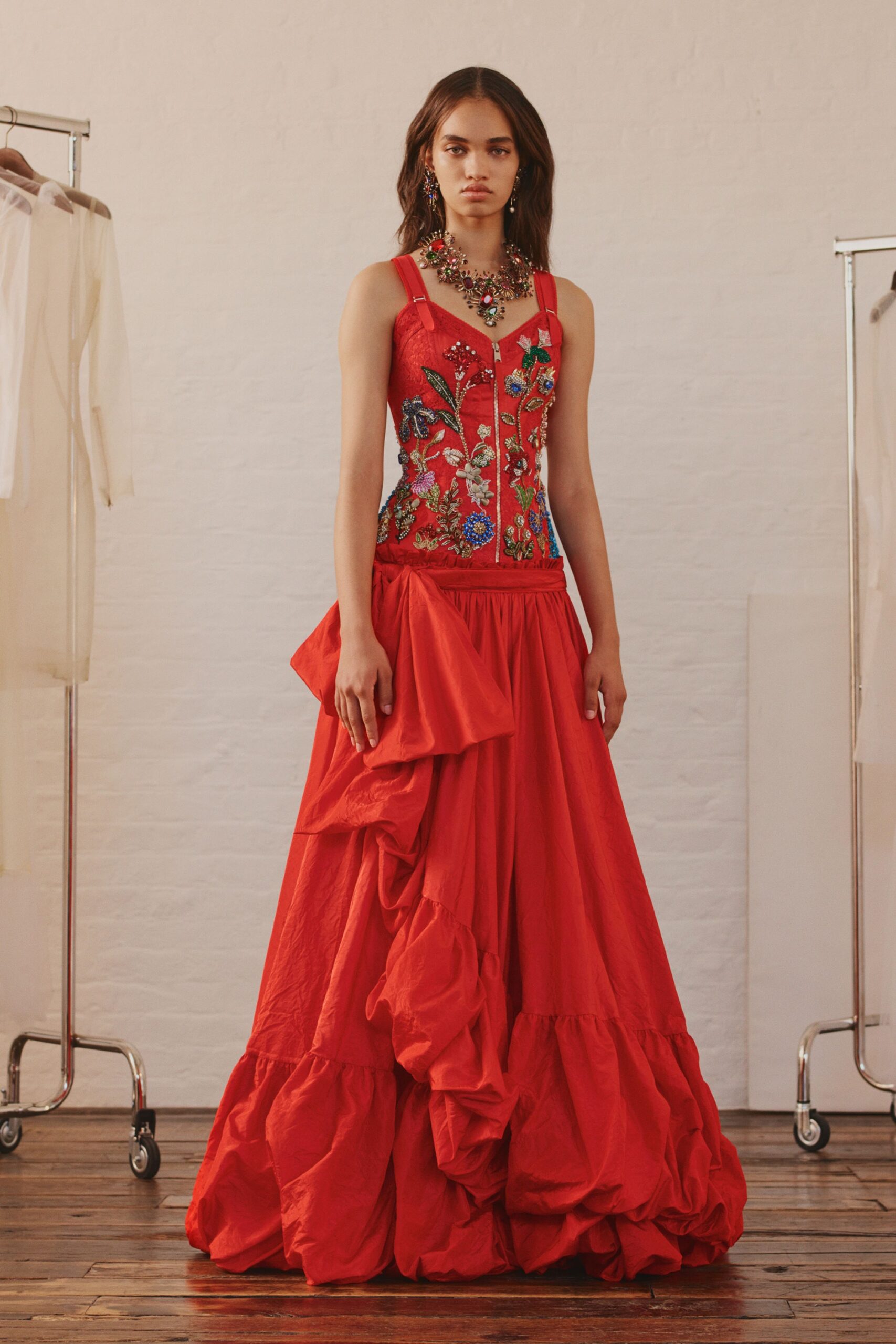 red embroidered maxi gown