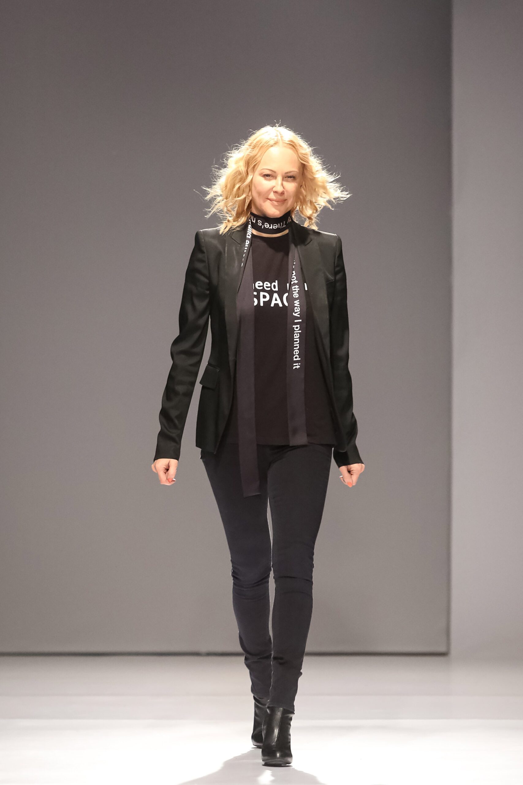 black tailored blazer and fitted top