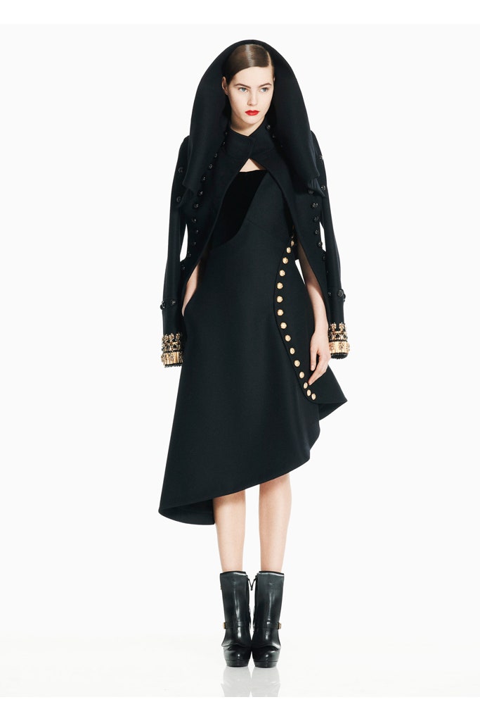 black wool asymmetric dress and coat