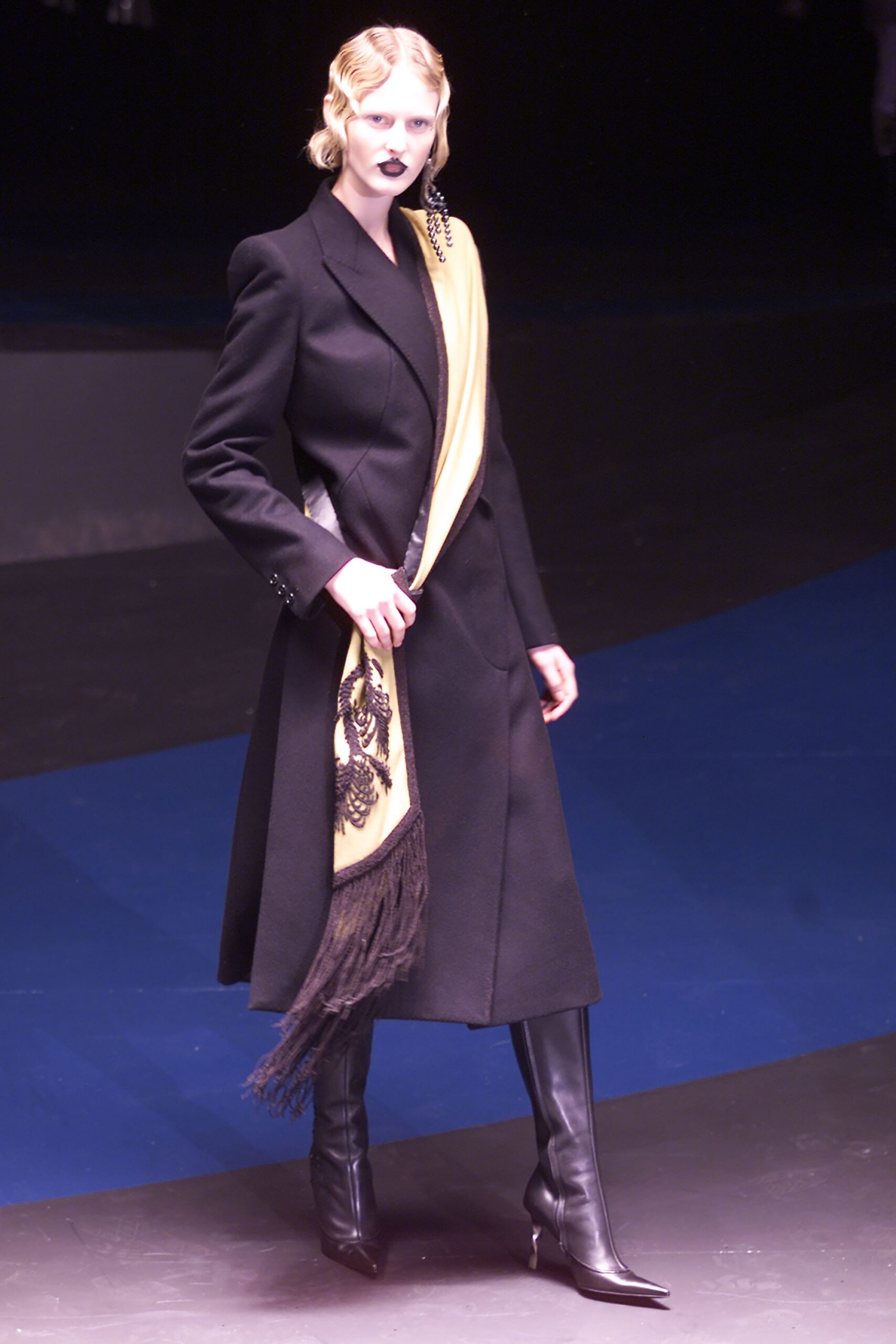 black wool coat with scarf