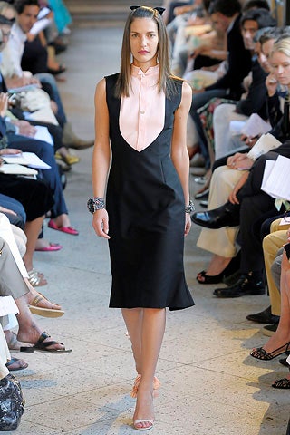 black and pink silk fitted dress