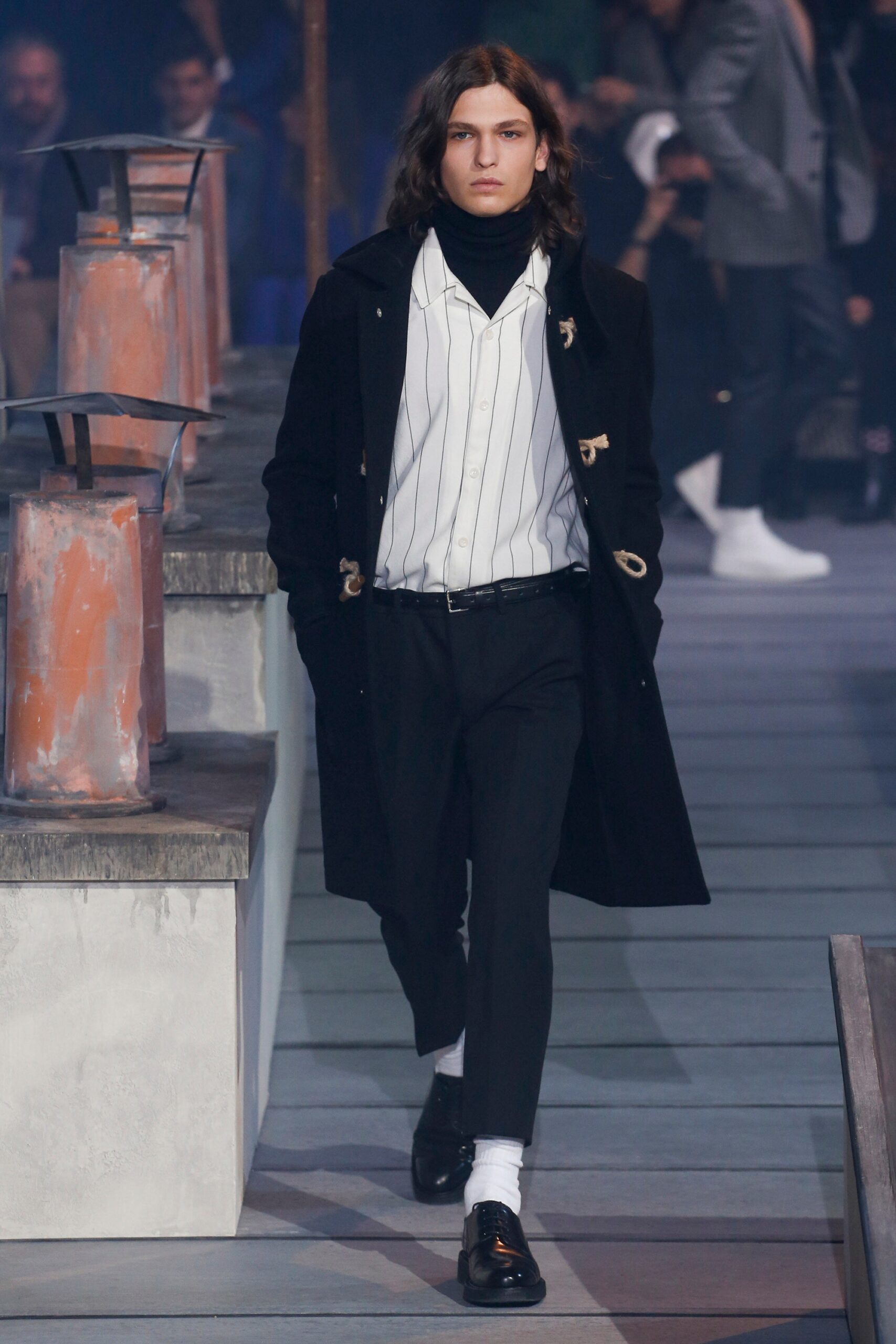 black wool coat with white shirt