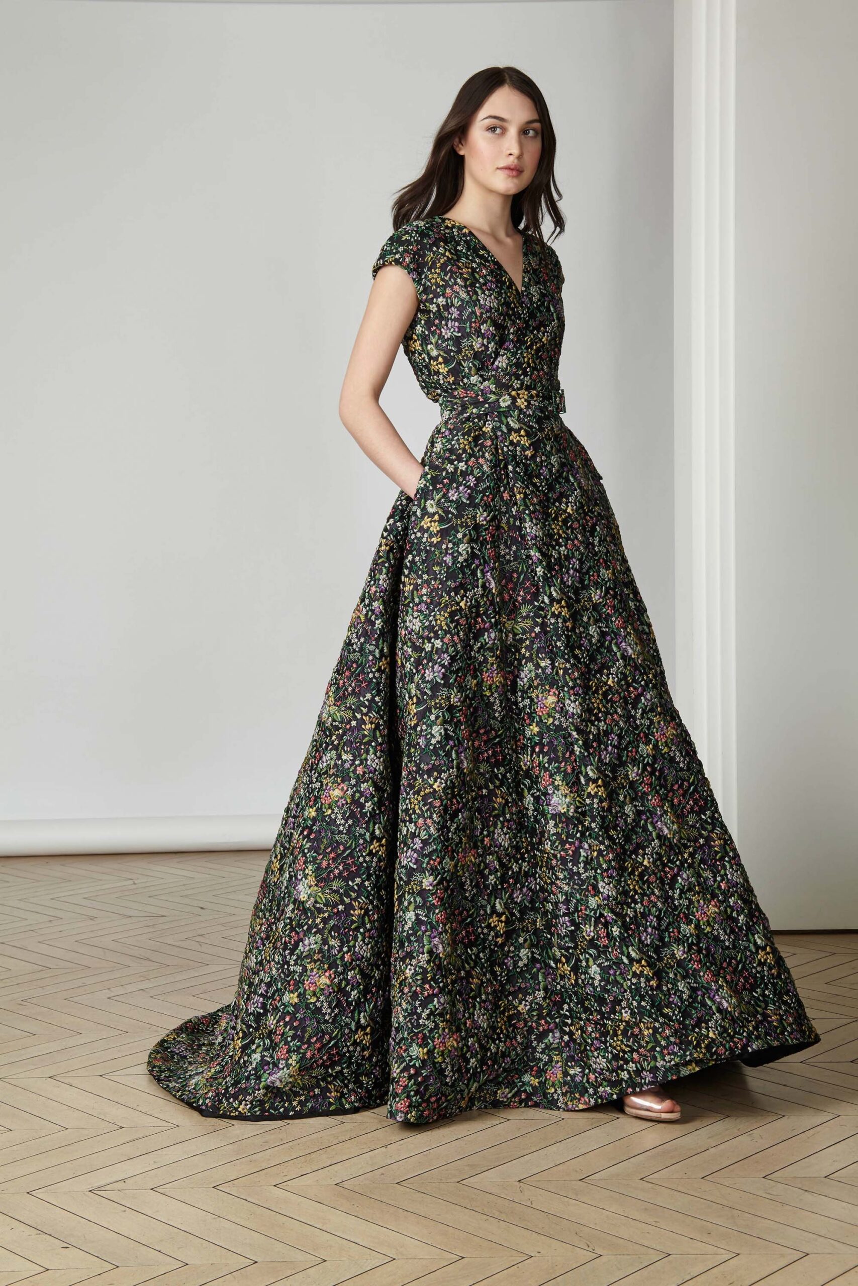 black floral silk gown