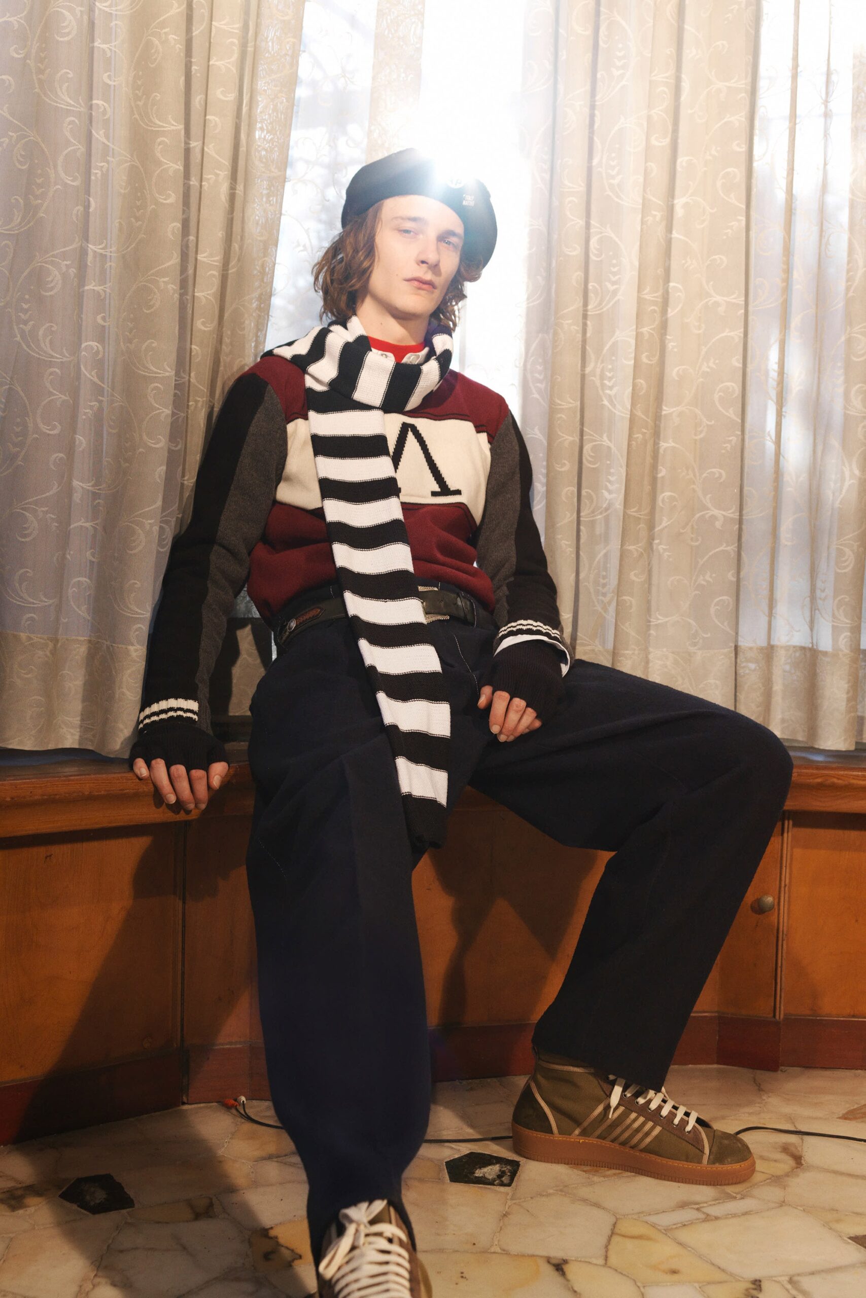 relaxed color-blocked sweater and wide-leg pants