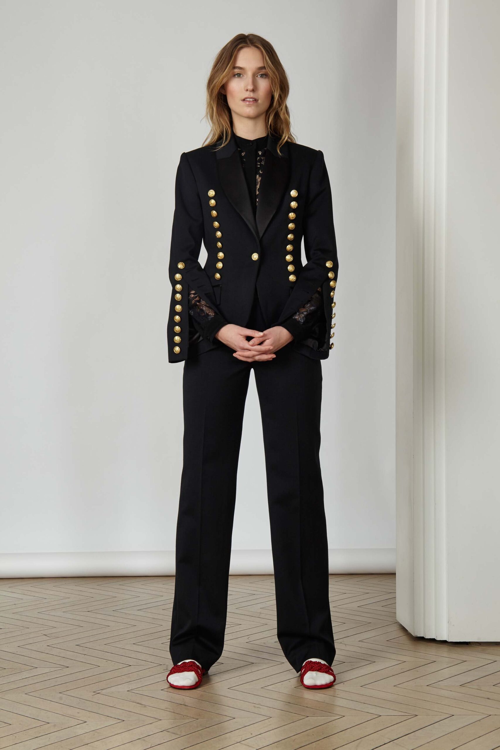 black tailored blazer and pants