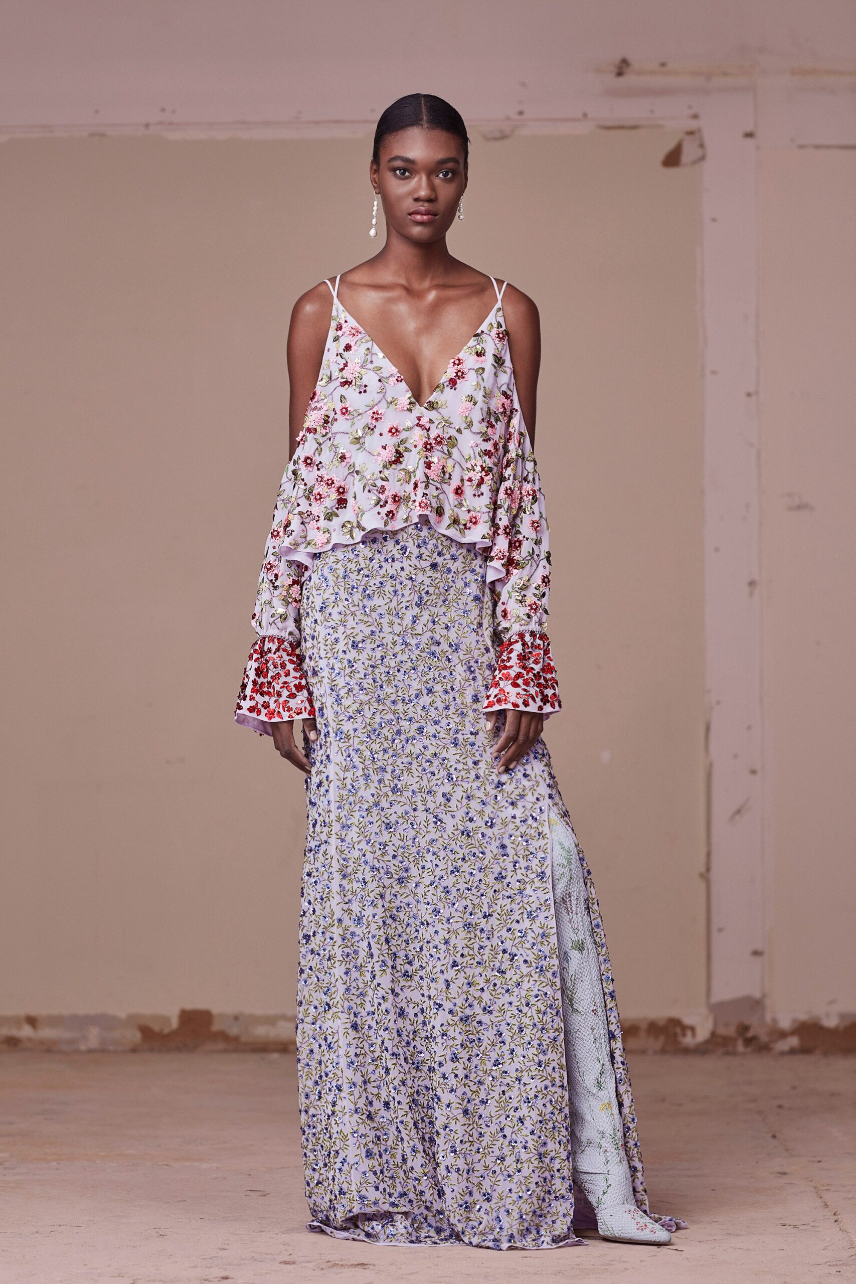 floral silk top and skirt