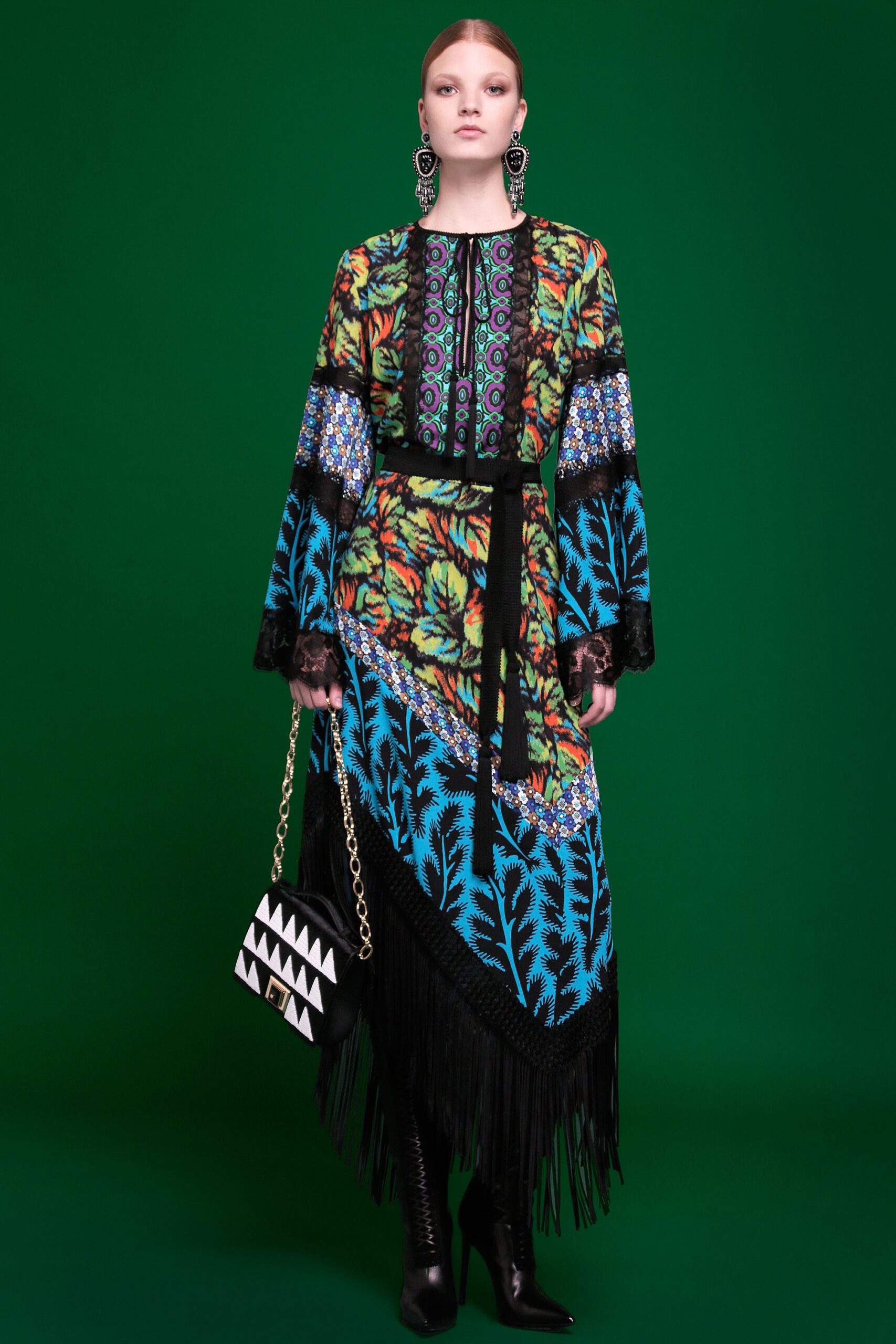 embroidered midi dress with fringes