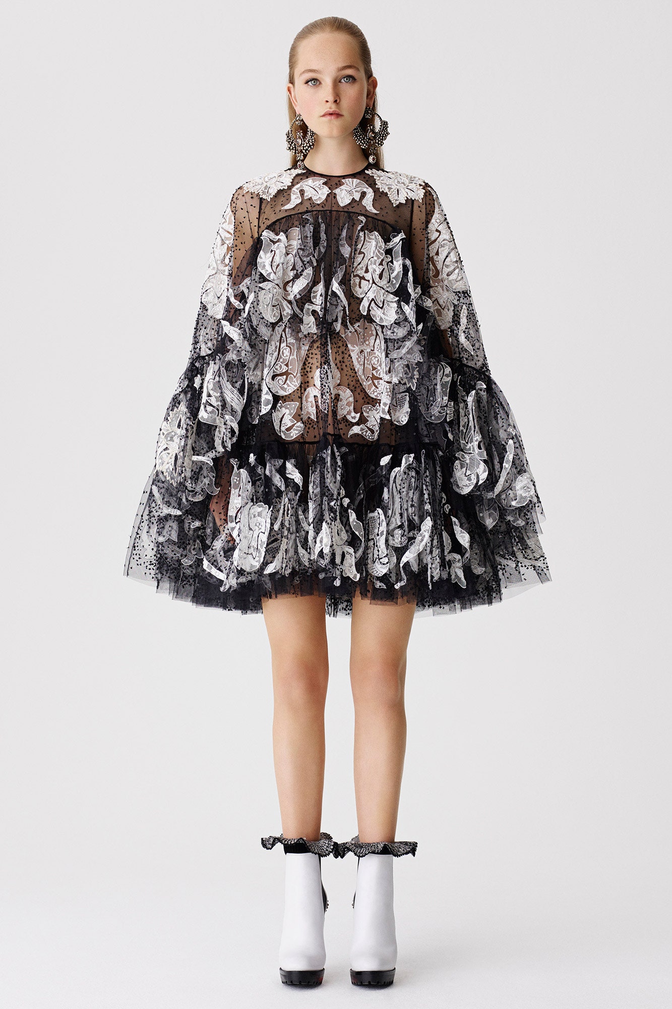 black and white ruffled mini dress