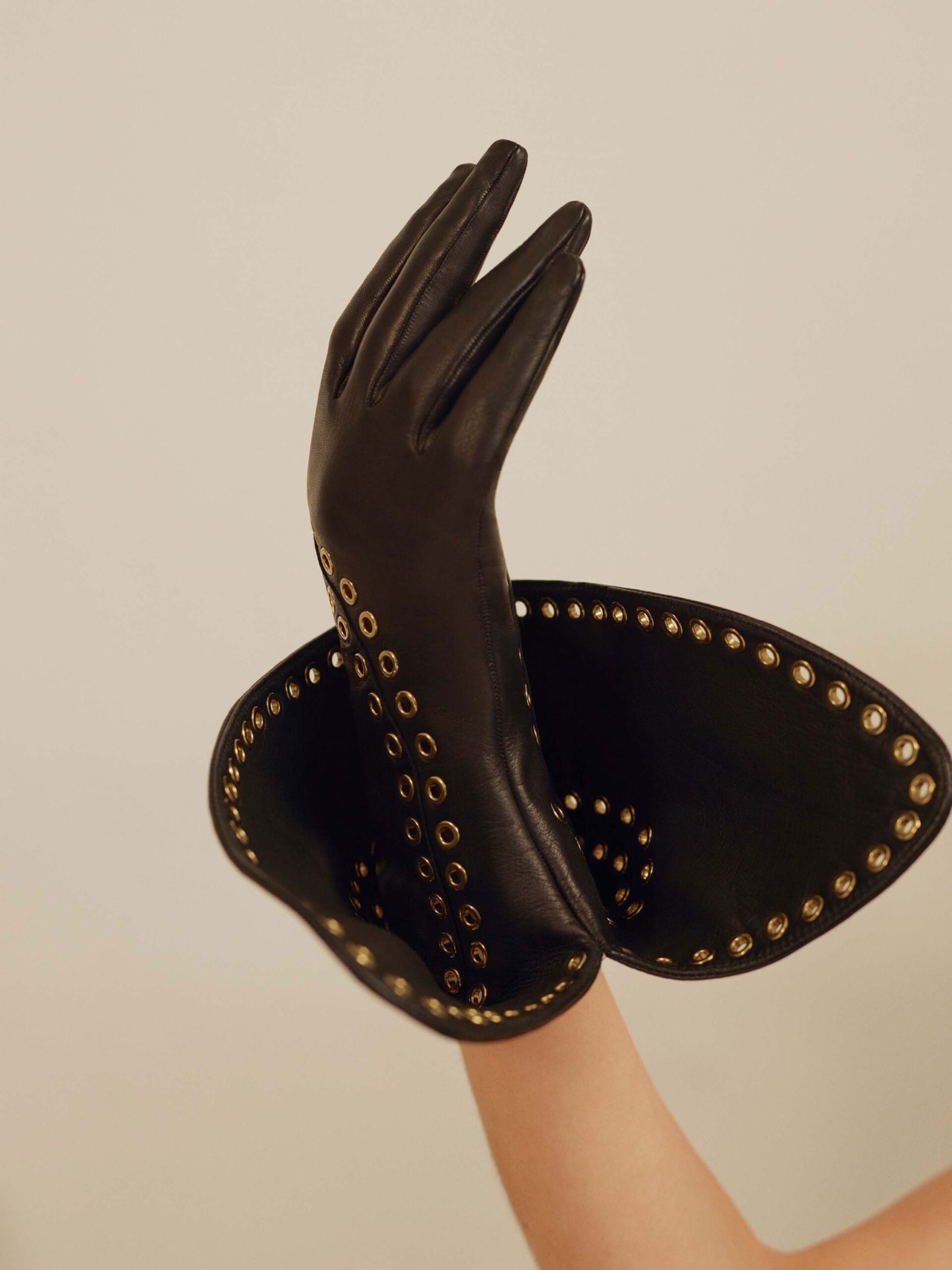 black leather embellished gloves