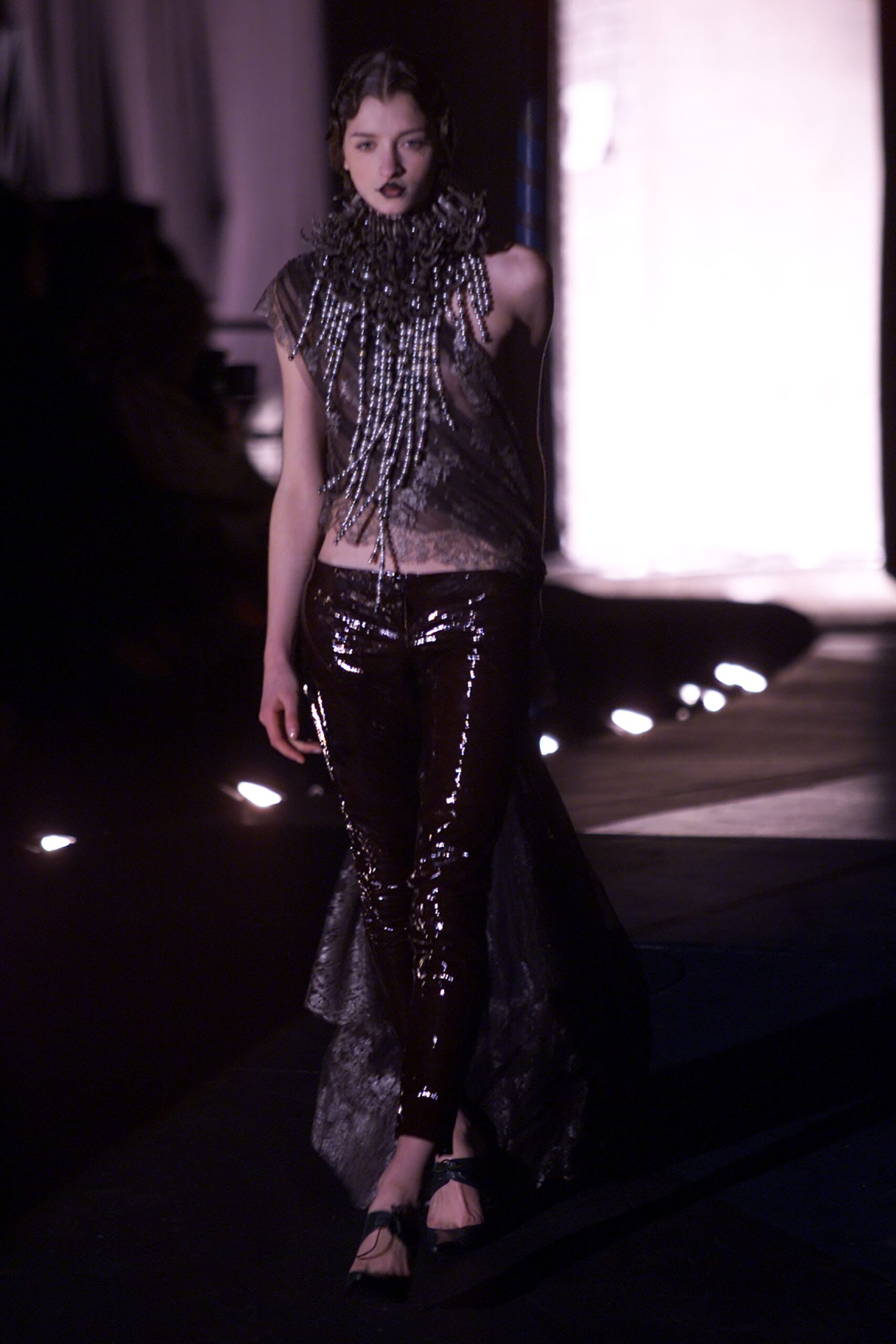 gray silk sleeveless high-neck fitted beaded shiny top