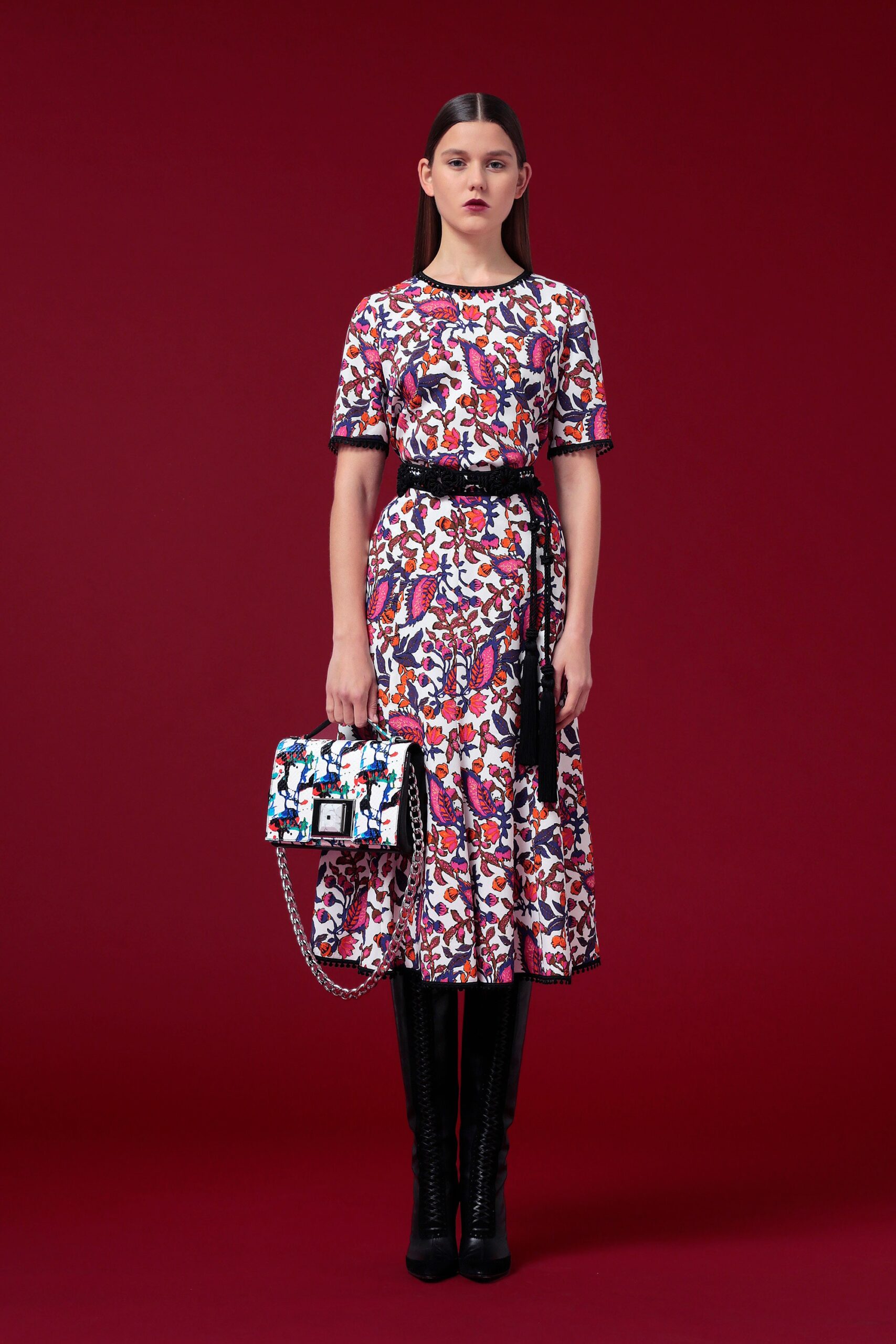 flared printed midi dress