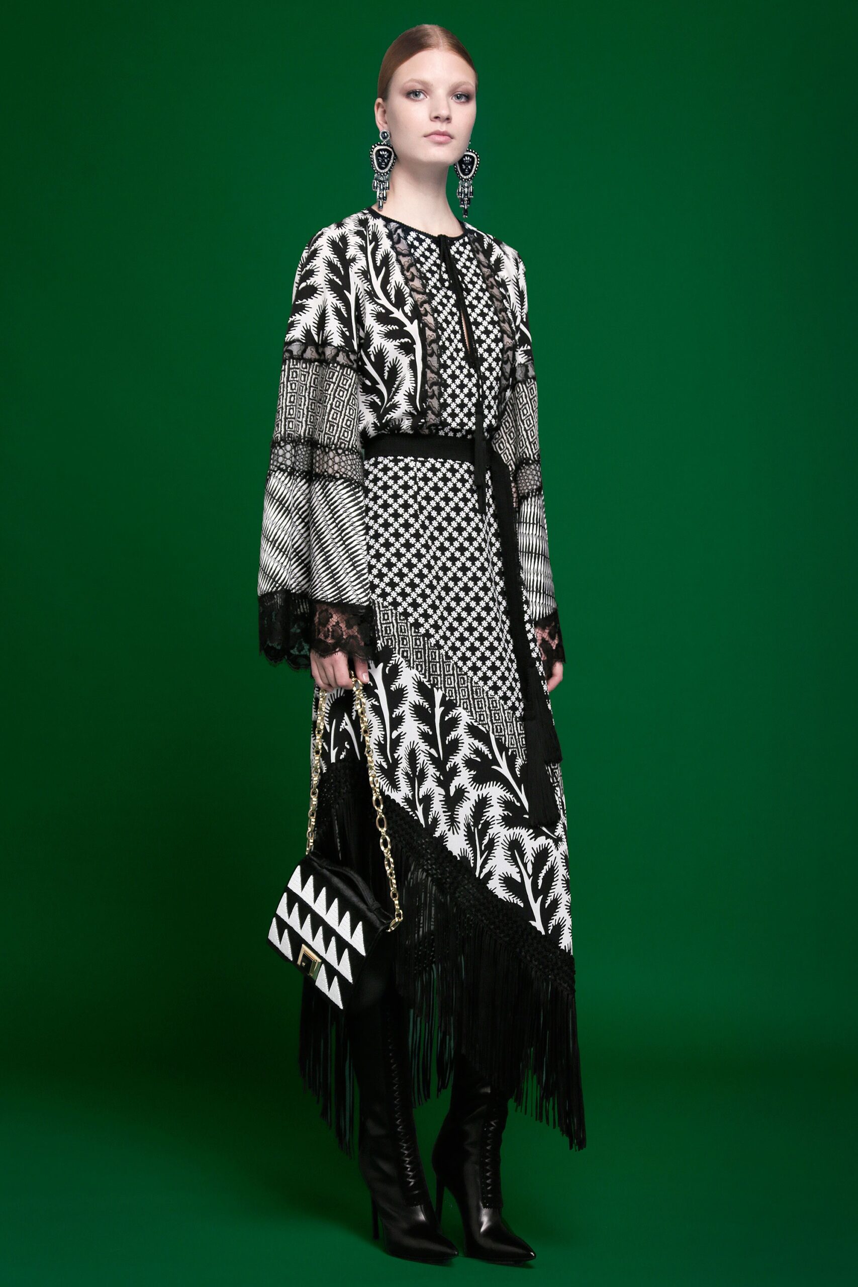black and white embroidered midi dress