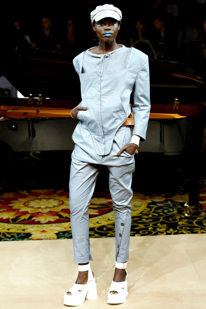 blue structured jacket with fitted pants