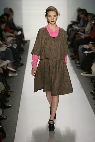 brown tweed midi dress with pink top