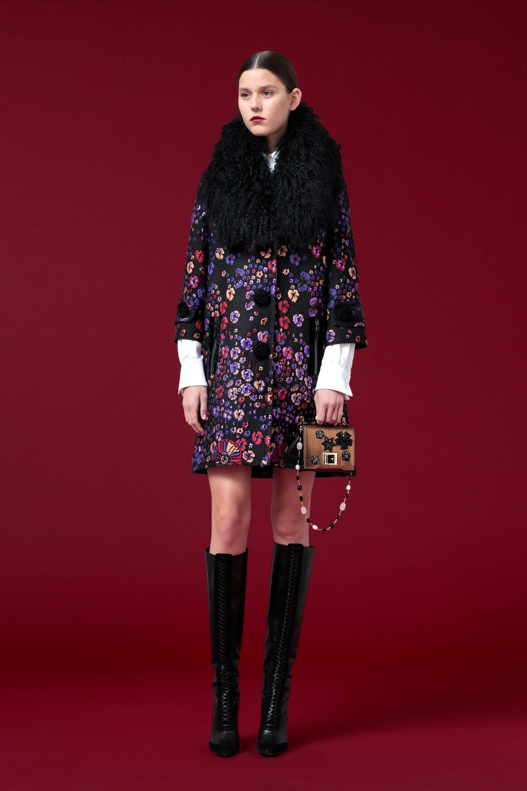 floral coat with white blouse