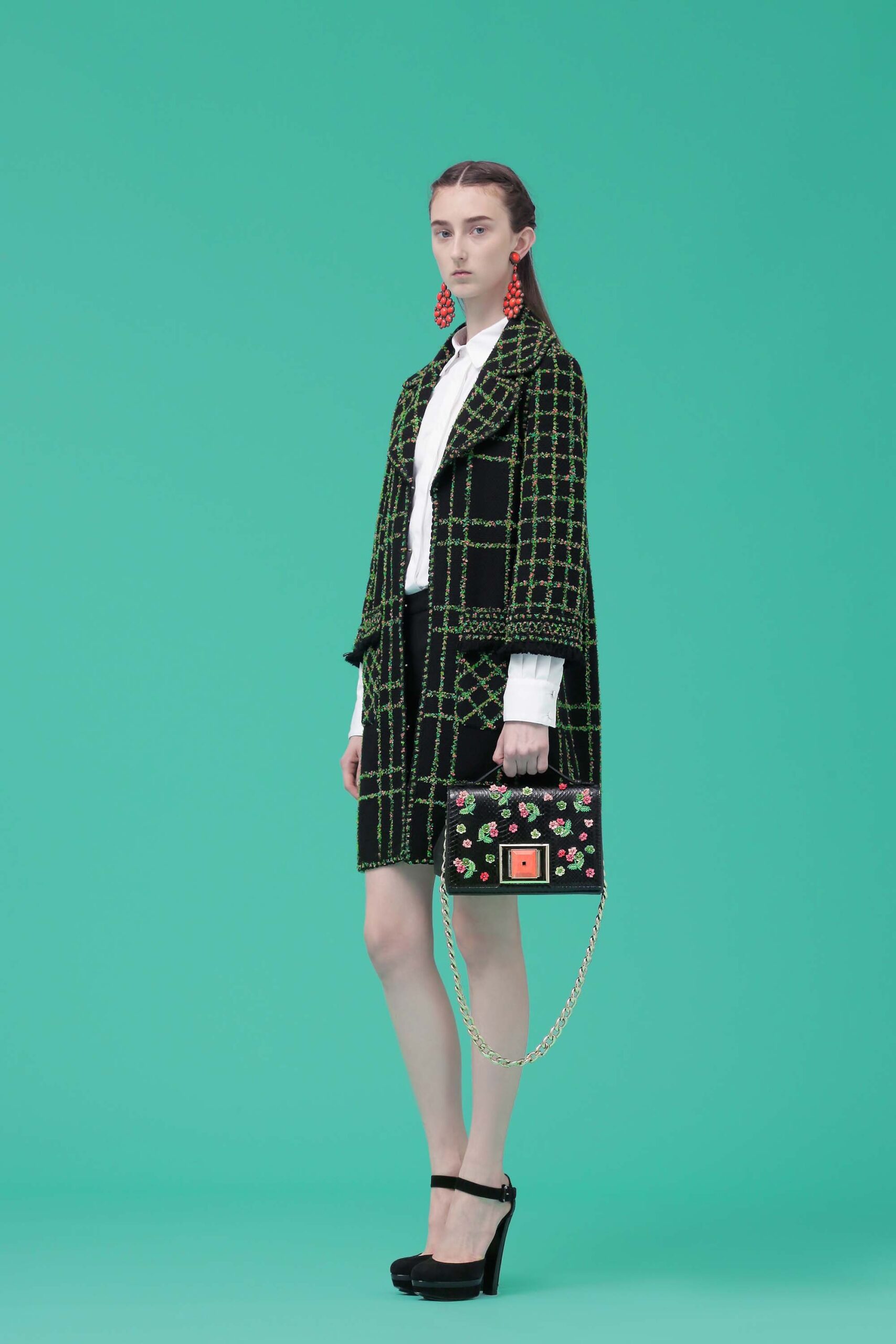 black and green checked coat