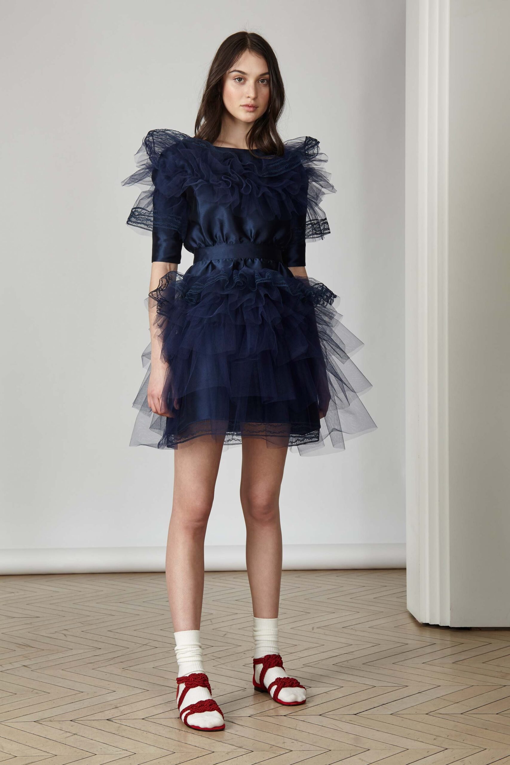 blue ruffled mini dress