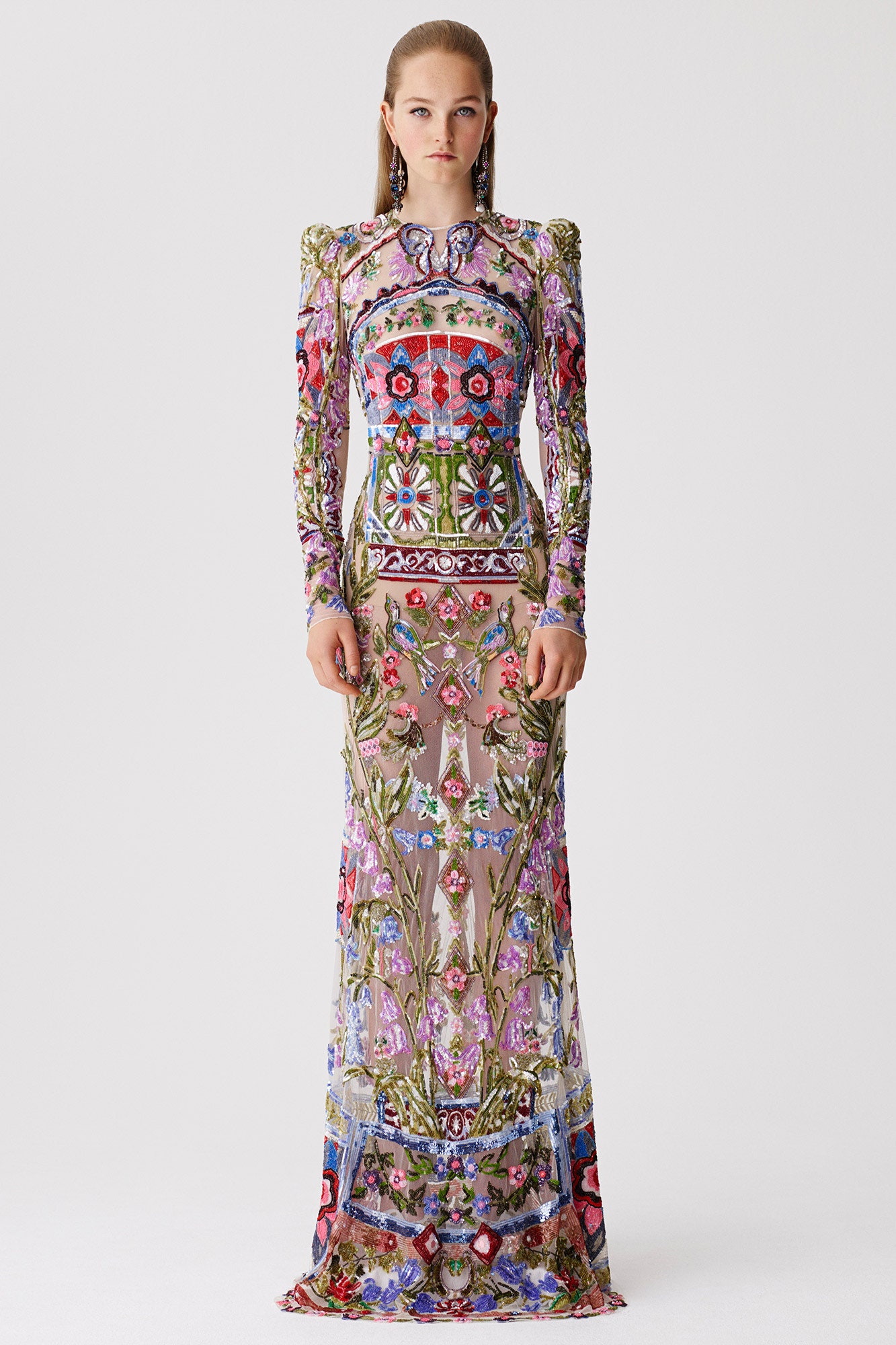 multi-colored embroidered gown