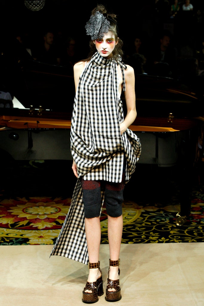 black and white checked midi dress