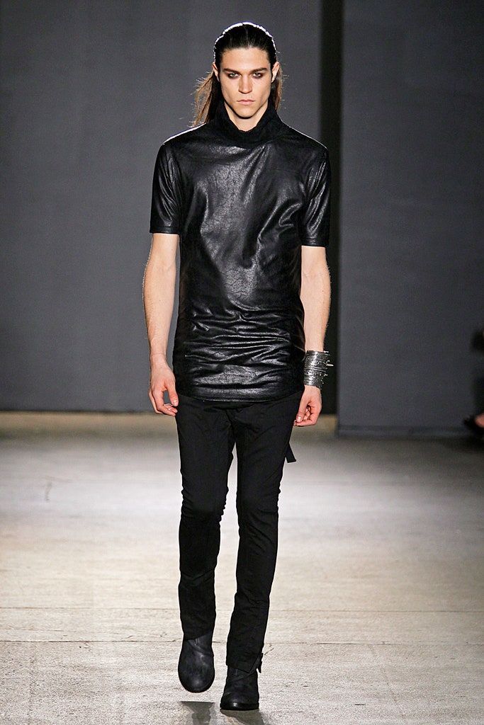 black leather fitted top and pants