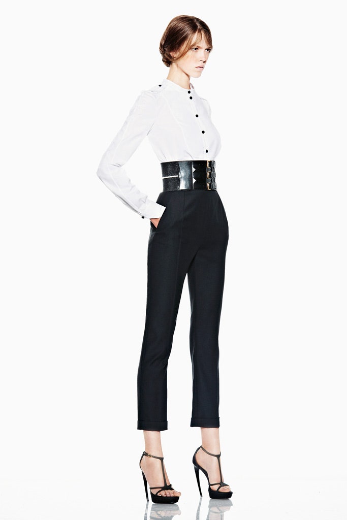 fitted white shirt with black pants