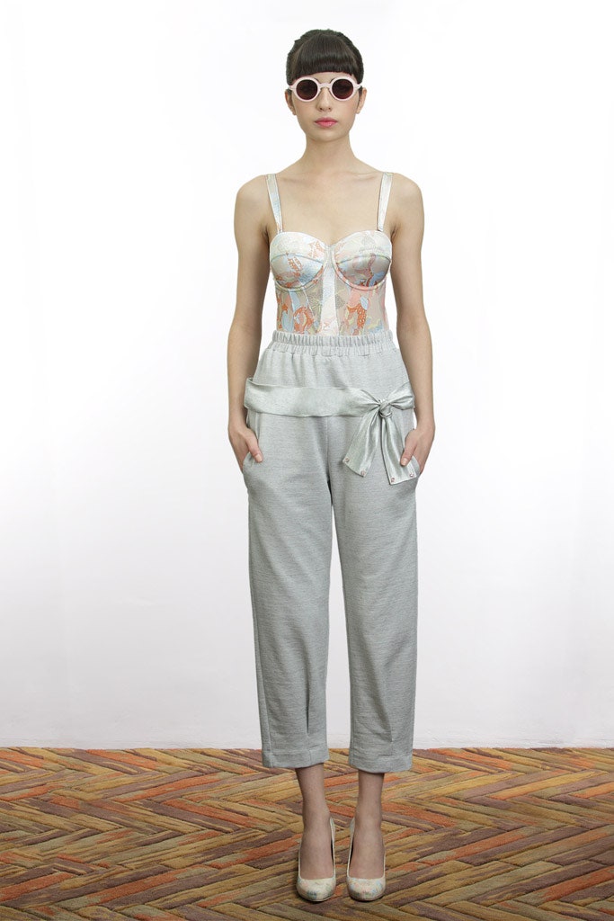 multi silk sleeveless v-neck fitted embroidered bustier