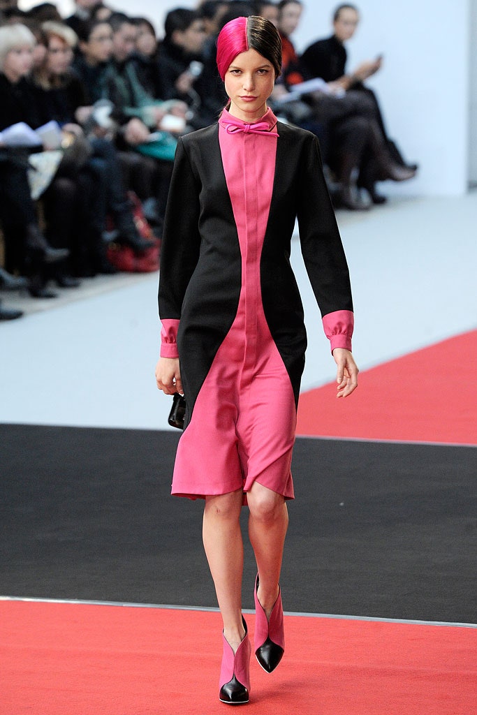 black and pink color-blocked midi dress